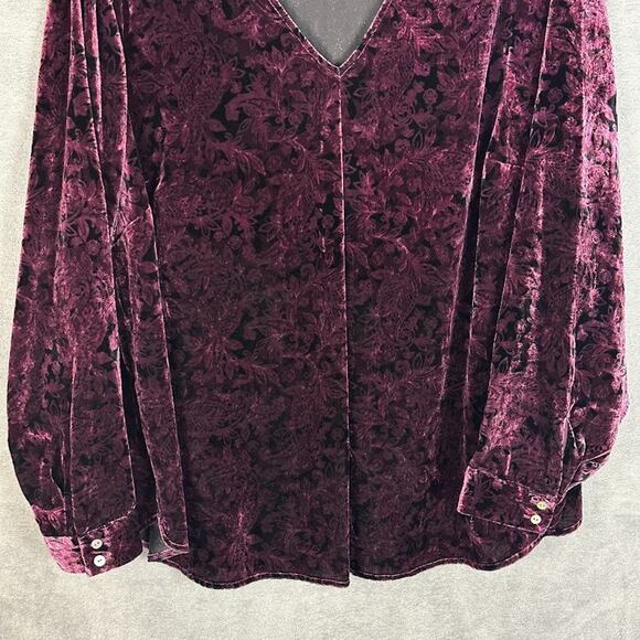 J Jill Top Womens Extra Large Purple Paisley Velvet V Neck Festive Party Holiday - Picture 3 of 11